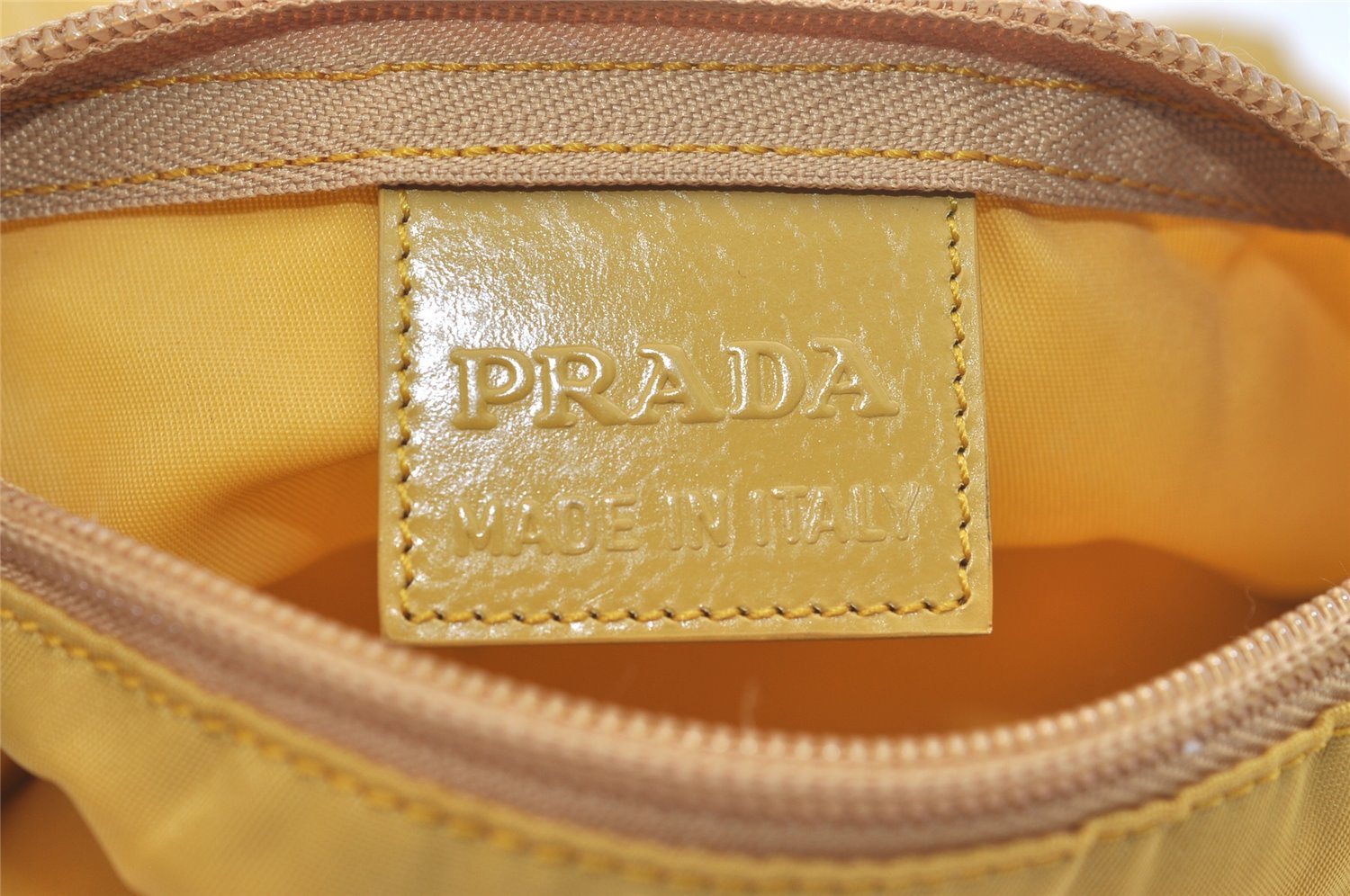 Authentic PRADA VELA Nylon Tessuto Leather Pouch Purse MV11 Yellow 4201K