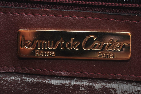 Authentic Cartier Must de Cartier Leather Shoulder Cross Bag Bordeaux Red 4202J