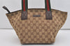 Authentic GUCCI Web Sherry Line Tote Hand Bag GG Canvas Leather Brown 4206J
