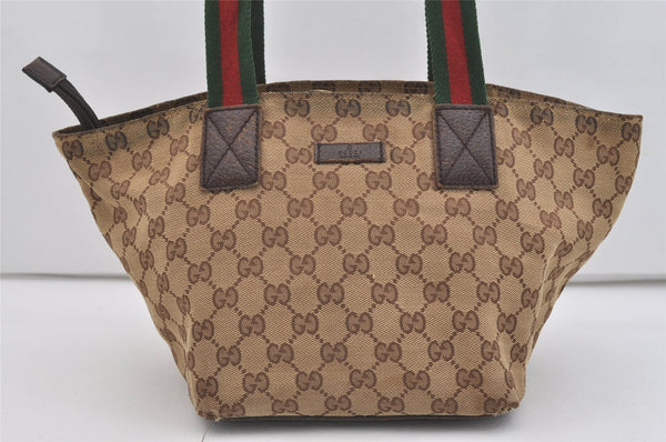 Authentic GUCCI Web Sherry Line Tote Hand Bag GG Canvas Leather Brown 4206J