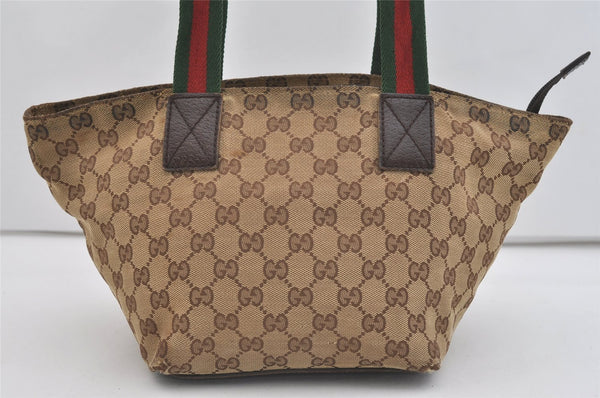 Authentic GUCCI Web Sherry Line Tote Hand Bag GG Canvas Leather Brown 4206J
