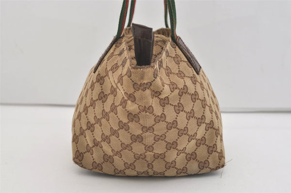 Authentic GUCCI Web Sherry Line Tote Hand Bag GG Canvas Leather Brown 4206J