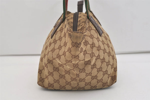 Authentic GUCCI Web Sherry Line Tote Hand Bag GG Canvas Leather Brown 4206J