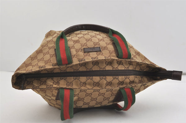 Authentic GUCCI Web Sherry Line Tote Hand Bag GG Canvas Leather Brown 4206J