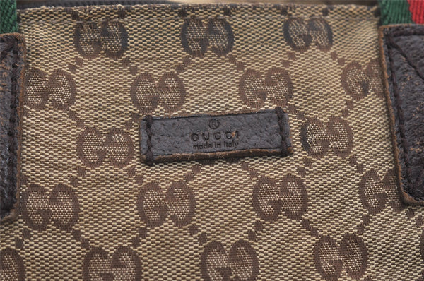 Authentic GUCCI Web Sherry Line Tote Hand Bag GG Canvas Leather Brown 4206J