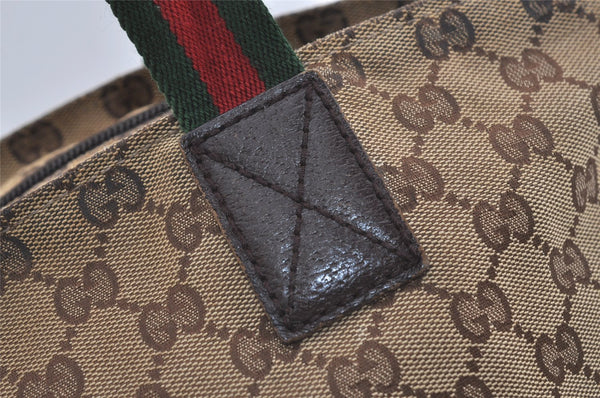 Authentic GUCCI Web Sherry Line Tote Hand Bag GG Canvas Leather Brown 4206J