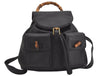 Authentic GUCCI Vintage Bamboo Drawstring Backpack Purse Leather Black 4207J