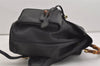 Authentic GUCCI Vintage Bamboo Drawstring Backpack Purse Leather Black 4207J