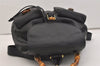 Authentic GUCCI Vintage Bamboo Drawstring Backpack Purse Leather Black 4207J