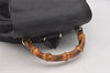 Authentic GUCCI Vintage Bamboo Drawstring Backpack Purse Leather Black 4207J