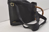 Authentic GUCCI Vintage Bamboo Drawstring Backpack Purse Leather Black 4207J