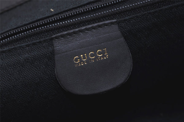 Authentic GUCCI Vintage Bamboo Drawstring Backpack Purse Leather Black 4207J