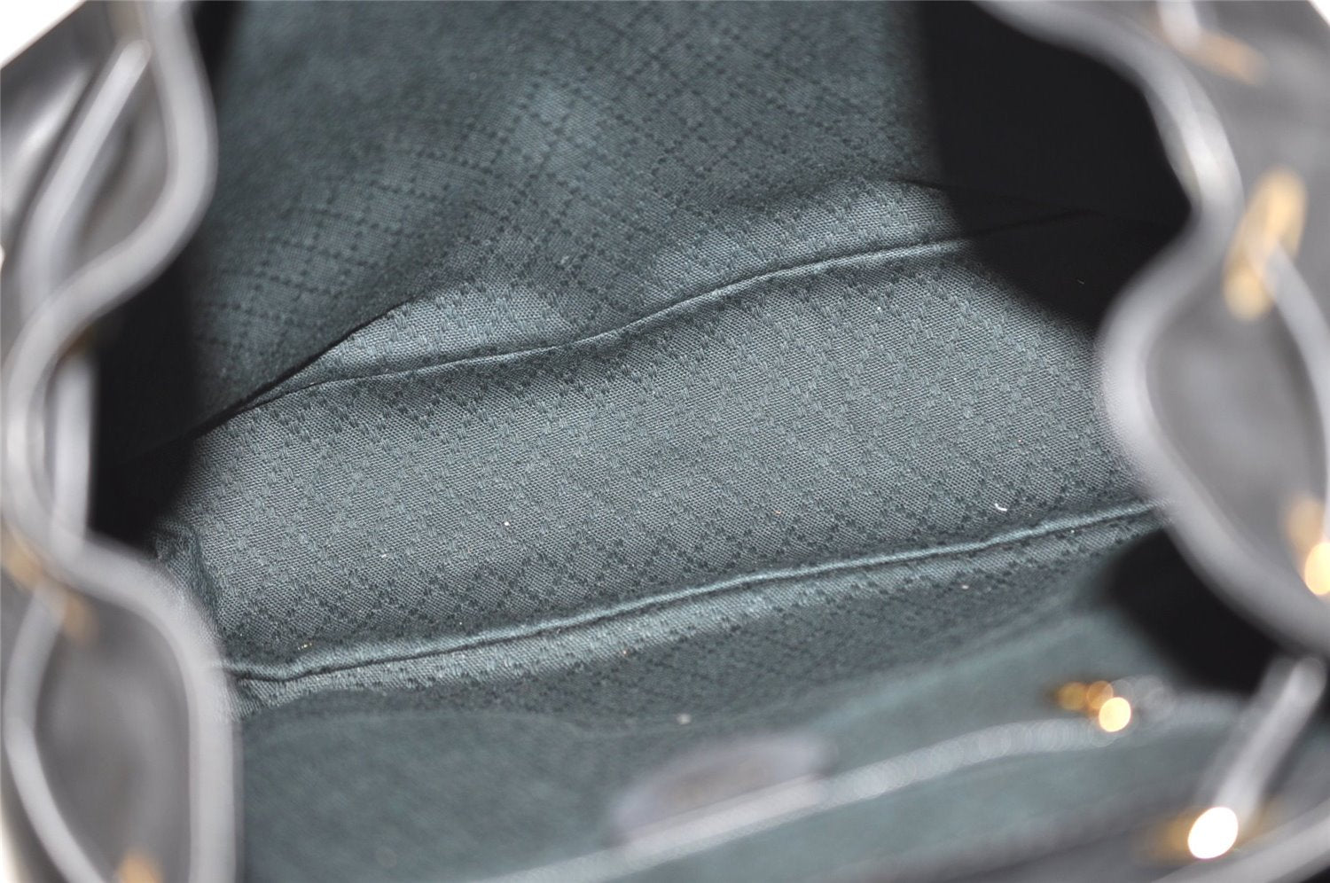 Authentic GUCCI Vintage Bamboo Drawstring Backpack Purse Leather Black 4207J