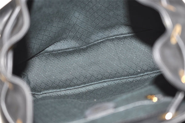 Authentic GUCCI Vintage Bamboo Drawstring Backpack Purse Leather Black 4207J