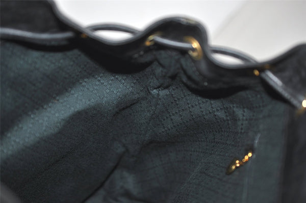 Authentic GUCCI Vintage Bamboo Drawstring Backpack Purse Leather Black 4207J