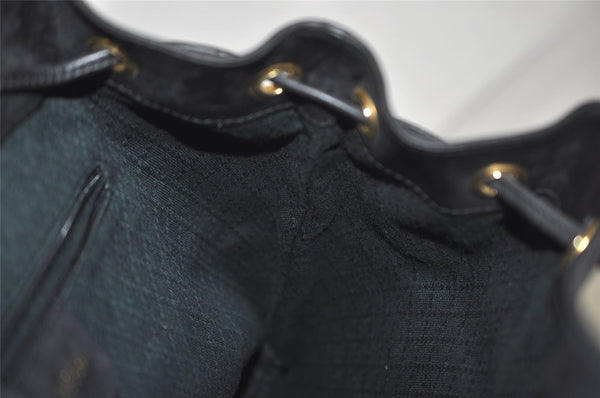 Authentic GUCCI Vintage Bamboo Drawstring Backpack Purse Leather Black 4207J