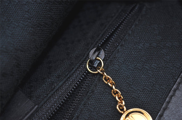 Authentic GUCCI Vintage Bamboo Drawstring Backpack Purse Leather Black 4207J