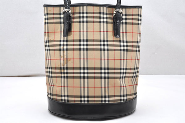 Auth Burberrys BLUE LABEL Check Shoulder Tote Bag Canvas Leather Beige 4208K