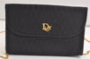 Authentic Christian Dior Honeycomb Shoulder Bag Chain Canvas Leather Black 4209K