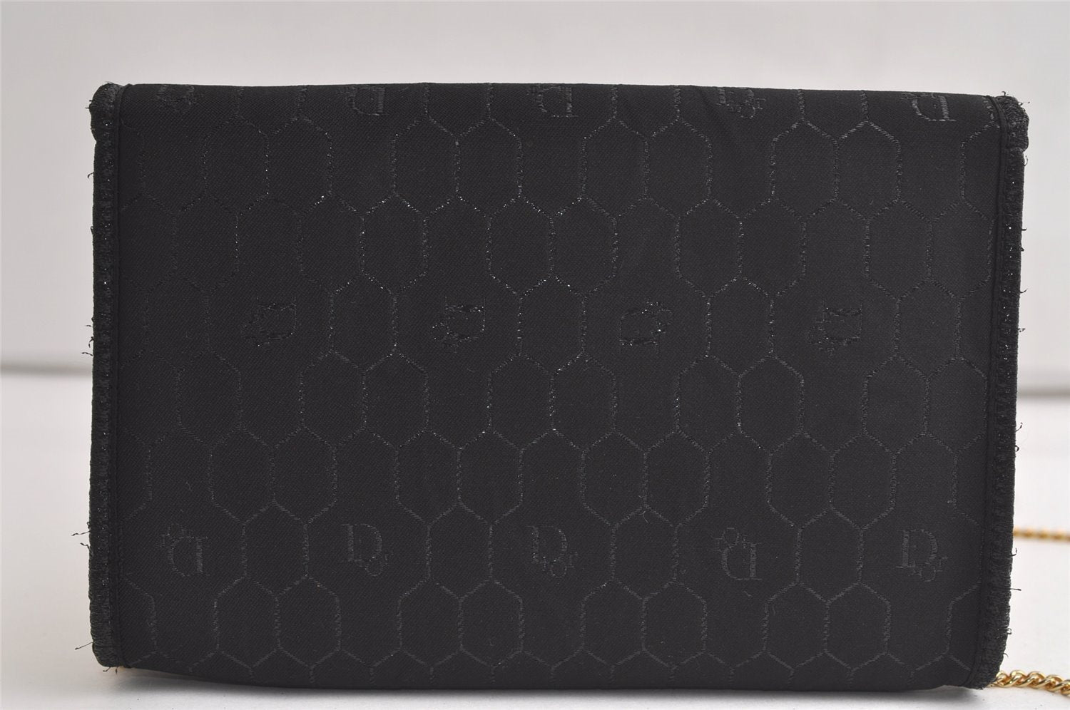 Authentic Christian Dior Honeycomb Shoulder Bag Chain Canvas Leather Black 4209K