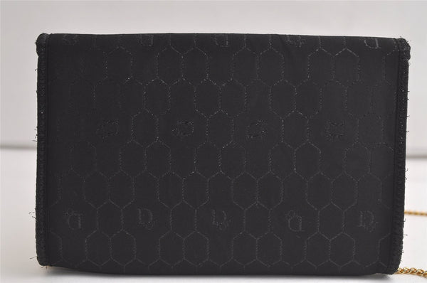 Authentic Christian Dior Honeycomb Shoulder Bag Chain Canvas Leather Black 4209K
