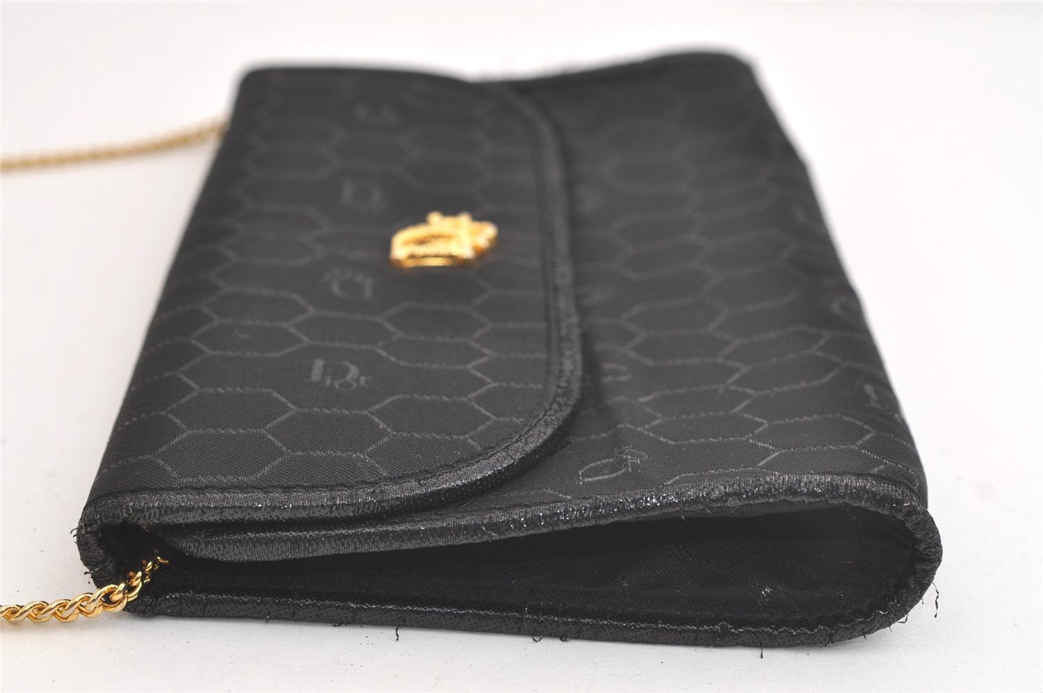 Authentic Christian Dior Honeycomb Shoulder Bag Chain Canvas Leather Black 4209K