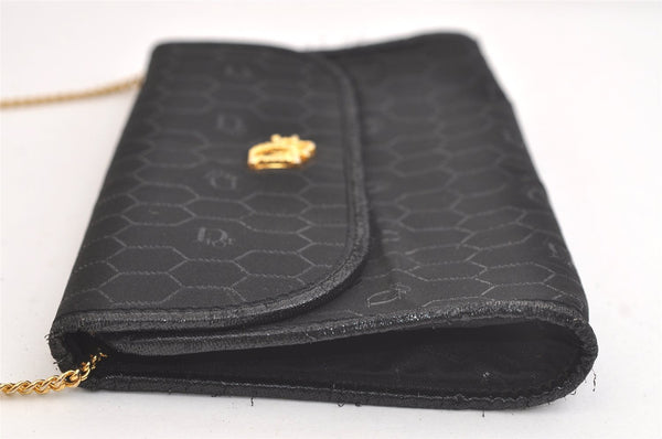 Authentic Christian Dior Honeycomb Shoulder Bag Chain Canvas Leather Black 4209K