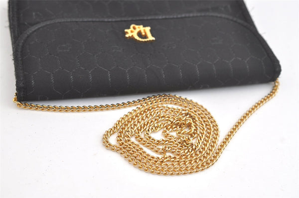 Authentic Christian Dior Honeycomb Shoulder Bag Chain Canvas Leather Black 4209K