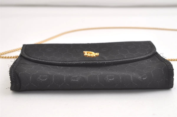 Authentic Christian Dior Honeycomb Shoulder Bag Chain Canvas Leather Black 4209K