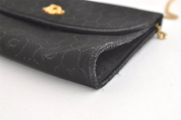 Authentic Christian Dior Honeycomb Shoulder Bag Chain Canvas Leather Black 4209K