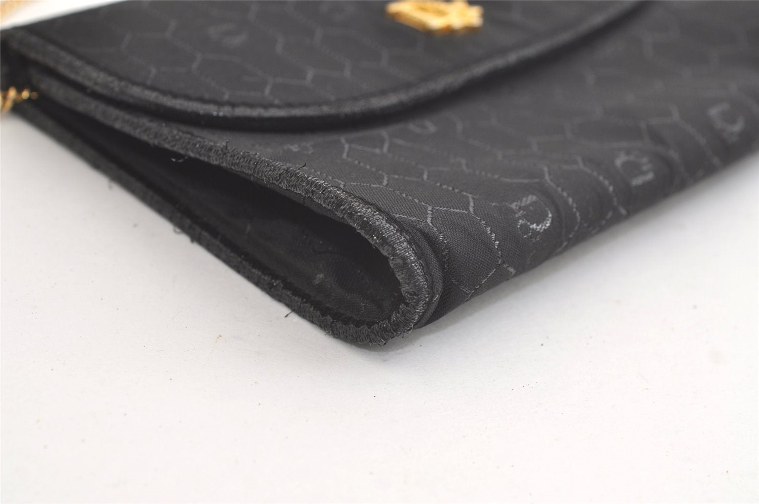 Authentic Christian Dior Honeycomb Shoulder Bag Chain Canvas Leather Black 4209K