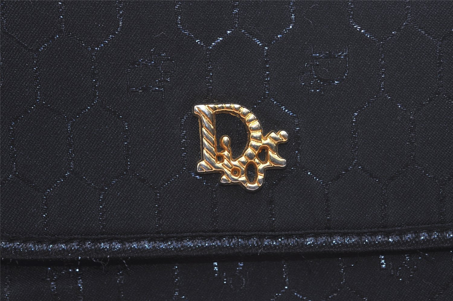 Authentic Christian Dior Honeycomb Shoulder Bag Chain Canvas Leather Black 4209K