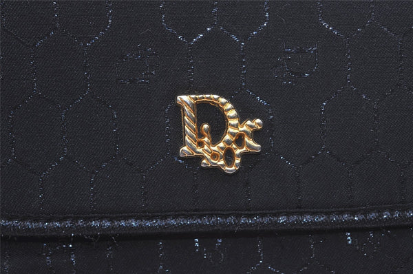 Authentic Christian Dior Honeycomb Shoulder Bag Chain Canvas Leather Black 4209K
