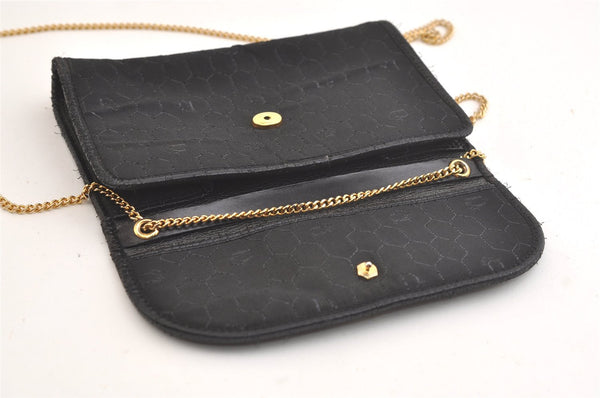 Authentic Christian Dior Honeycomb Shoulder Bag Chain Canvas Leather Black 4209K