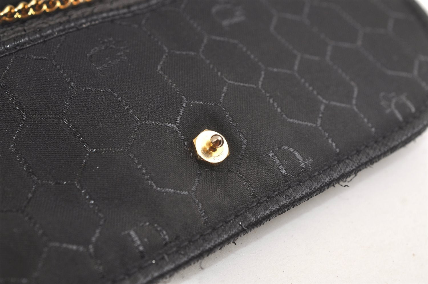 Authentic Christian Dior Honeycomb Shoulder Bag Chain Canvas Leather Black 4209K