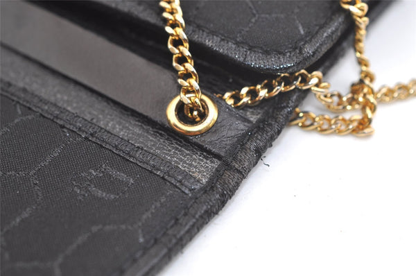 Authentic Christian Dior Honeycomb Shoulder Bag Chain Canvas Leather Black 4209K