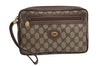 Authentic GUCCI Vintage Clutch Hand Bag Purse GG PVC Leather Brown 4210J