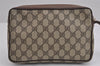 Authentic GUCCI Vintage Clutch Hand Bag Purse GG PVC Leather Brown 4210J