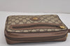 Authentic GUCCI Vintage Clutch Hand Bag Purse GG PVC Leather Brown 4210J