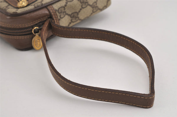 Authentic GUCCI Vintage Clutch Hand Bag Purse GG PVC Leather Brown 4210J