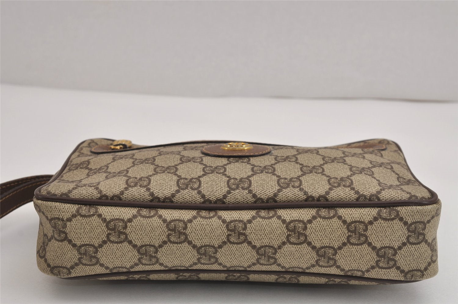 Authentic GUCCI Vintage Clutch Hand Bag Purse GG PVC Leather Brown 4210J