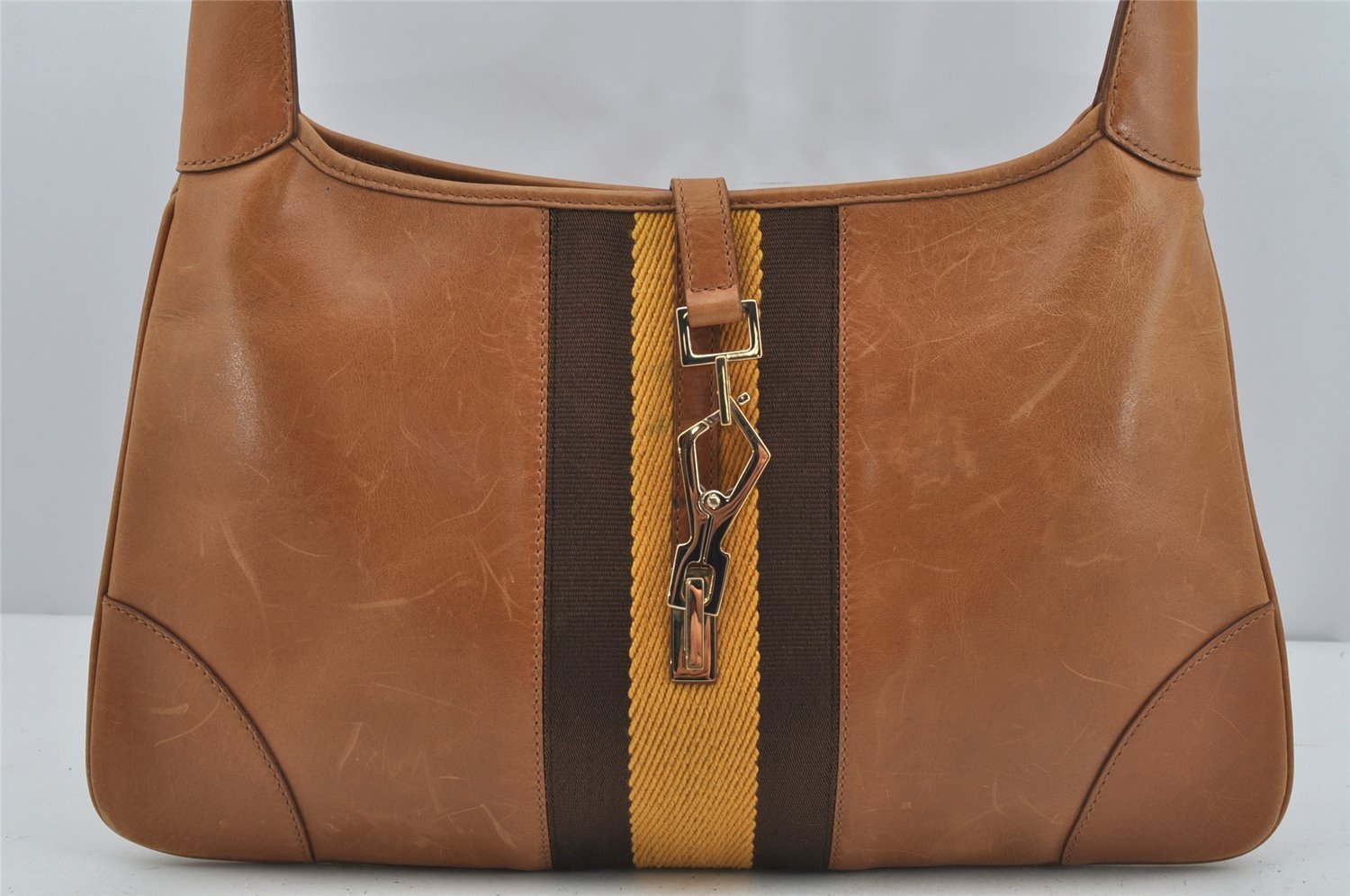 Authentic GUCCI Sherry Line Shoulder Bag Kandinsky Leather 0014057 Brown 4213J
