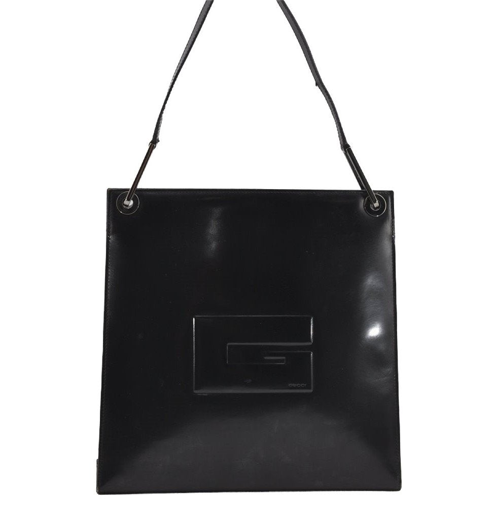 Authentic GUCCI Vintage Shoulder Hand Bag Purse Leather Black 4214J