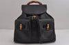 Authentic GUCCI Vintage Bamboo Drawstring Backpack Purse Leather Black 4216J