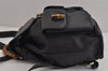 Authentic GUCCI Vintage Bamboo Drawstring Backpack Purse Leather Black 4216J