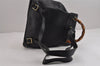 Authentic GUCCI Vintage Bamboo Drawstring Backpack Purse Leather Black 4216J
