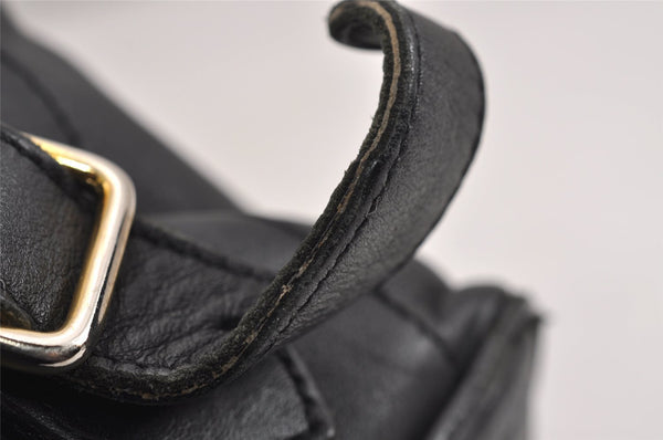 Authentic GUCCI Vintage Bamboo Drawstring Backpack Purse Leather Black 4216J