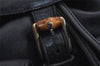 Authentic GUCCI Vintage Bamboo Drawstring Backpack Purse Leather Black 4216J