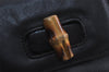 Authentic GUCCI Vintage Bamboo Drawstring Backpack Purse Leather Black 4216J