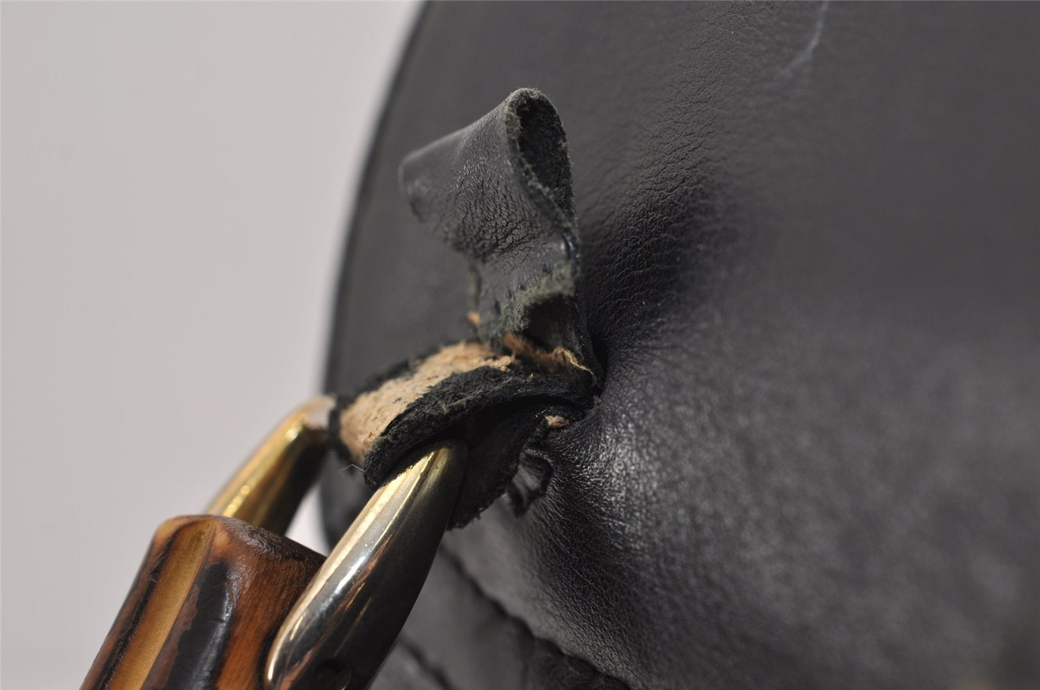 Authentic GUCCI Vintage Bamboo Drawstring Backpack Purse Leather Black 4216J